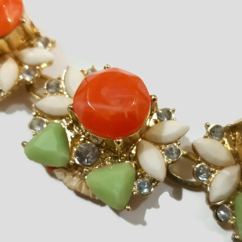 Lee by Lee Angel Orange, Green & White Cabochon Statement Necklace